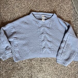 Cropped Light Blue Sadie & Sage Cable Knit Sweater - Women